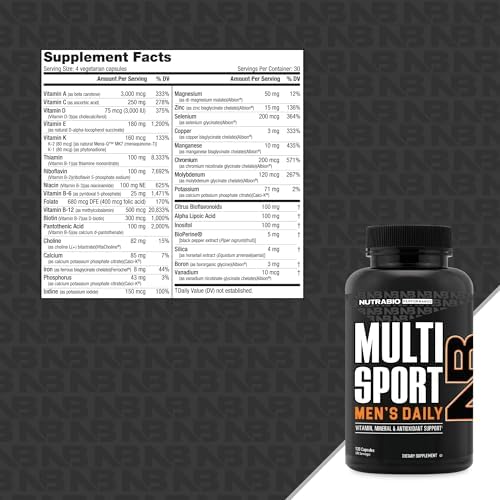 NutraBio Multisport for Men - Mens MultiVitamin - 33 Vitamins, Minerals, Micronutrients - Rich in Antioxidants - Supports Peak Athletic Performance