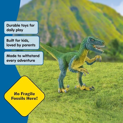 schleich Dinosaurs - Velociraptor Figurine with Movable Jaw and Arms - Realistic Raptor Dino Toy with Feathered Body and Claws - Durable Dinosaur