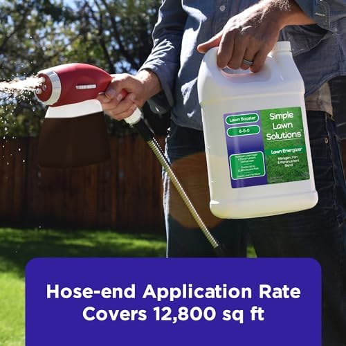 Commercial Grade Lawn Fertilizer with Iron- Liquid Fertilizer Spray- Nitrogen and Iron for Deeper Green Turf- Any Grass Type - Simple Lawn Solutions - Lawn Energizer - 32 Ounce