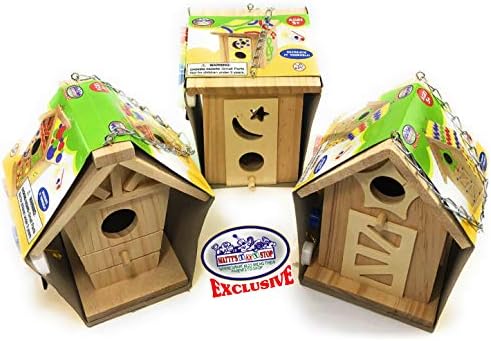 Matty's Toy Stop Paint Your Own Small Wooden Birdhouses (Includes Paints & Brushes) Gift Set Bundle - 3 Pack