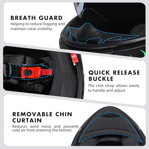 TRIANGLE Full Face Dual Visor Motorcycle Helmet, DOT Approved for Adults | High-Impact Street Bike Headwear with Smoked Inner Shield, Fast Buckle Strap & Breathable Comfort Padding for street riding