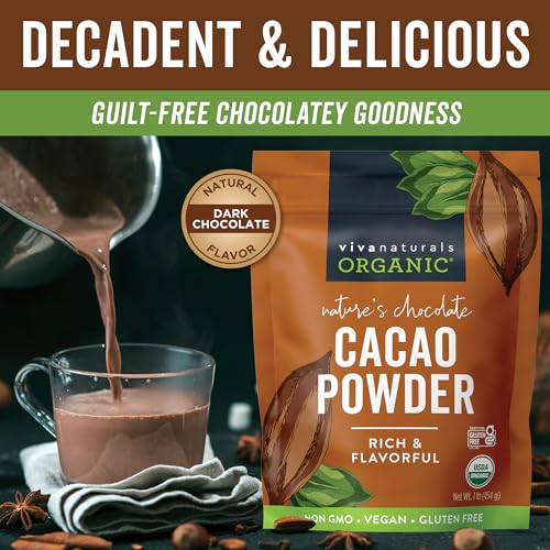 Organic Cacao Powder, Unsweetened, 1 lb (454 g) – Rich Dark Chocolate Flavor, Perfect for Baking, Smoothies & Hot Chocolate – Vegan, Keto, Paleo, Non-GMO & Gluten-Free Cocoa Powder