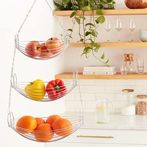 3 Tier Fruit Bowl Fruit Basket for Kitchen, Hanging Kitchen Storage Organizer