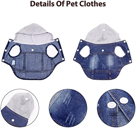 SILD Pet Dog Jeans Jacket Vest with Hooded Blue Dogs Hoodies Denim Cat Coat | Boy Girl Male Dogggie Puppy Cute Vintage Cool Classic Small Medium Machine Washable Apparel Clothes Outfit T-Shirts Costume