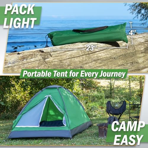 2 Person Camping Tent with Rain Fly and Carrying Bag - Lightweight Outdoor Tent for Backpacking, Hiking, or Beach Use by Wakeman Outdoors (Green)