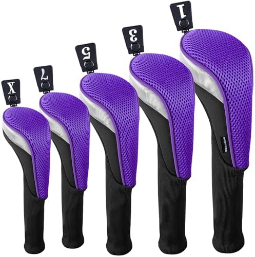 Andux 5pcs/Set Mesh Golf Wood Club Head Covers Long Neck