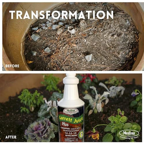 Medina Garrett Juice Plus Liquid Fertilizer, Houseplants & Garden - 1 Qt | Foliar Spray & Soil Drench | Vegetables, Flowers, Lawns & Trees | Seaweed & Fish Hydrolysate | Feed Every 1-2 Weeks