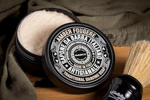 Goodfellas' Smile Amber Fougere Shaving Soap, Made in Italy | Builds Dense, Cushioning Lather For Smooth Razor Glide, Scented With Lavender