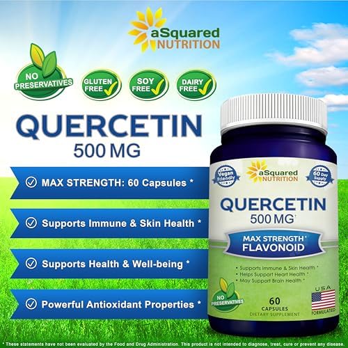 Quercetin 500mg Supplement - 200 Capsules - Dihydrate Powder Complex Pills | Max Strength Quercetin Dihydrate Supplements to Support Cardiovascular Health & Help Improve Immune Response