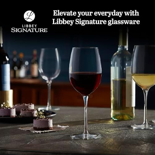 Libbey Signature Kentfield Estate All Purpose Wine Glasses Set of 4, Long Stem Wine Glasses for Red and White Wine, Perfect Glass Goblet Gift Set