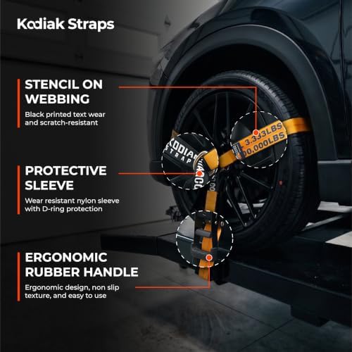 Adjustable Vehicle Tire Tie Down Straps Kit– 4pk Heavy Duty Tire Straps with Snap Hooks 10