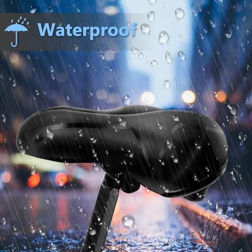 Comfort Bike Seat for Women Men,Wide Bicycle Saddle Replacement Memory Foam Padded Soft Bike Cushion with Dual Shock Absorbing Universal Fit for Indoor/Outdoor Bikes with Reflect