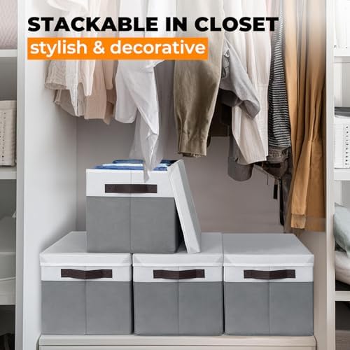 Large Closet Storage Baskets Bins with Lids 4 Pack, Storage Baskets for Organizing Shelves Nursery Bedroom