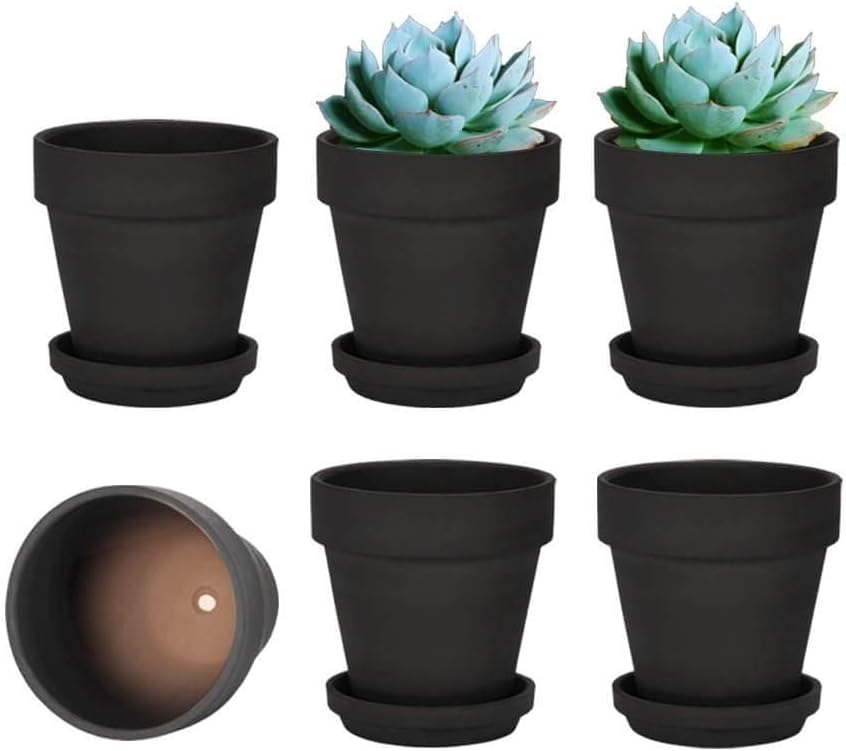 vensovo 4 Inch Terracotta Plant Pots with Saucer - 6 Pack Clay Flower Pots with Drainage, Great for Plants, Crafts, Wedding Favor