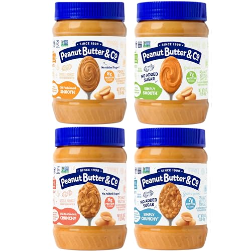 Peanut Butter & Co. Peanut Butter Variety Pack, 4 Flavors, 16 oz (4 Pack) | Non-GMO Project Verified, Gluten Free, Vegan, 6-7g Protein, 4 Flavors, No HFCS, USA-Frown, Pantry-Friendly Pack