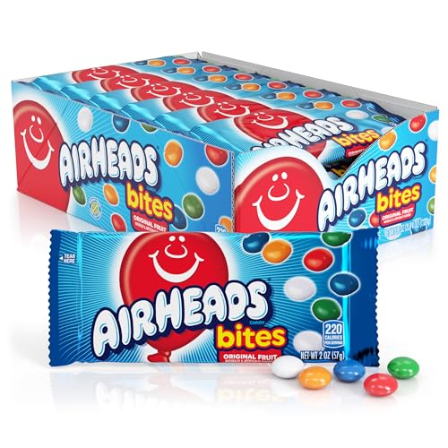 Airheads Candy Bites, Assorted Fruit Flavors, 2 Ounces (18-Pack) | Individually Wrapped Bulk Candy, Chewy Candy Bags