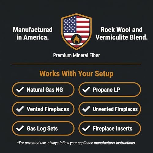 Midwest Hearth Glowing Embers for Gas Logs – 6 oz | Rock Wool and Vermiculite Blend | Enhanced Ember Effect | Vented and Unvented Compatible
