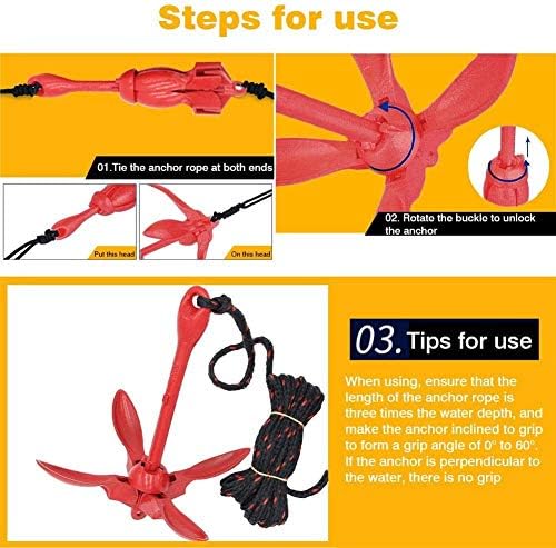 ISURE MARINE Kayak Anchor Kits Portable Folding Grapnel Anchor Buoy Kit Canoe Kayak Raft Boat Sailboat Fishing 3.5 lbs Marine Rope for Small Boats