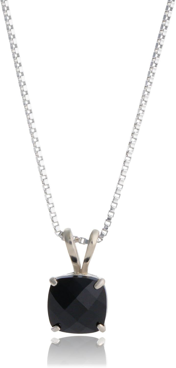 MAX + STONE 925 Sterling Silver Cushion Cut Birthstone Necklace for Women | 6mm Hypoallergenic Solitaire Necklace | Gemstone Pendant Necklaces with 18 inch Box Chain