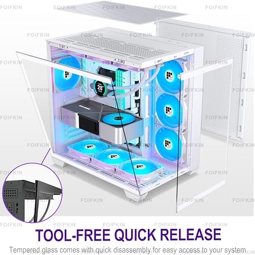 FOIFKIN F600 PC Case - Pre-Installed 7 PWM ARGB Fan, ATX Mid-Tower Gaming PC Case, 270° Panoramic Glass with Type-C, FOIFKIN (Black, F600)