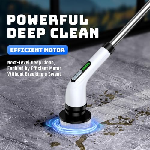 Electric Spin Scrubber for Bathroom: Shower Scrubber with Long Handle | Dual Speed Cordless Power Cleaning Scrub, 7 Brush Heads