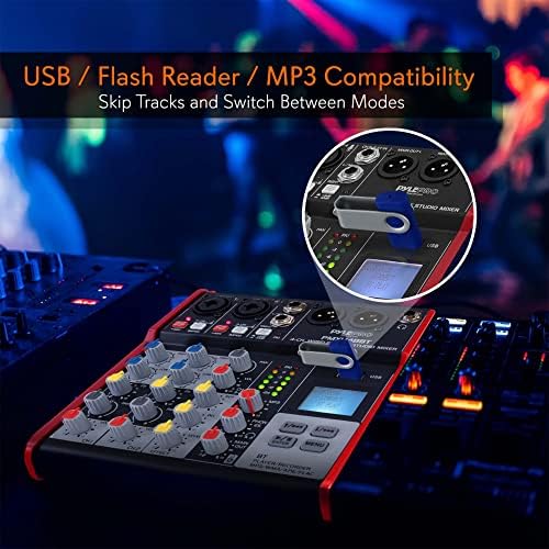 Pyle Studio Audio Sound Mixer Board - 4 Channel Bluetooth Compatible Professional Portable Digital DJ Mixing Console W/USB Mixer Audio Interface