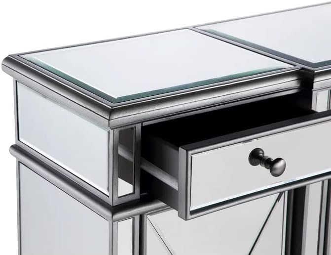 60" Silver Wood Frame Mirrored Panels Andrea Storage Sideboard Buffet Cabinet for Living Room
