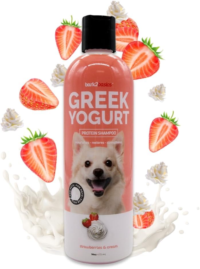 Bark2Basics Strawberries & Cream Greek Yogurt Protein Rich Dog Shampoo, 16 oz - Natural Ingredients, Protein Rich, Super Moisturizing and Hydrating