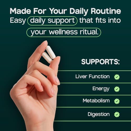 LIVERITE Liver Aid with Milk Thistle 60 Capsules, Liver Support Supplement with Amino Acids, Choline, Milk Thistle & Vitamin B12 – Supports Healthy Liver Function, Energy & Metabolism