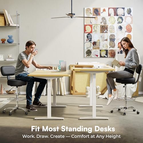SUPERJARE Drafting Chair with Back, Adjustable Foot Rest Rolling Stool, Multi-Purpose Office Desk Chair