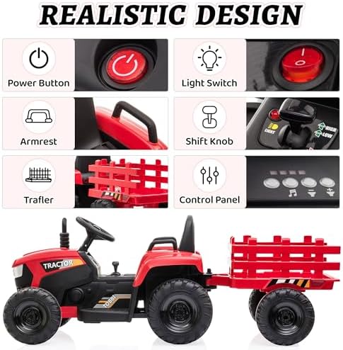 TOBBI Kids Electric Ride On Toy Tractor, Toddlers 12V Battery-Powered Car to Drive