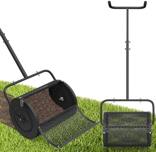 Lilyvane Compost Spreader, 24” Large Peat Moss Spreader with T Shaped Handle, Height Adjustable, Heacy Duty Garden Peat Moss Roller