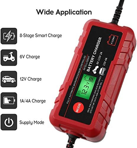 4A Smart Car Battery Charger, 6V 12V Automotive Charger Maintainer