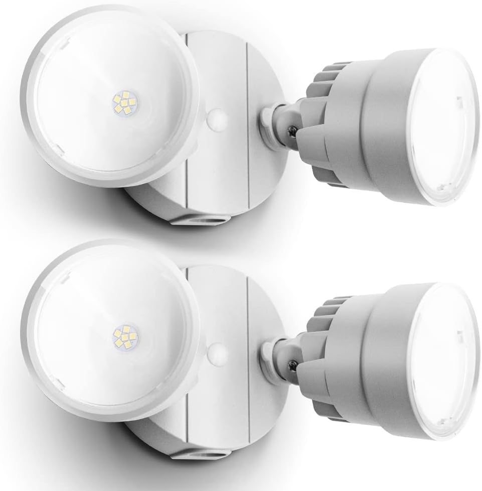 LUTEC 2 Packs P6221B 2000 Lumen 18 Watt 28 LED Dual-Head Flood Light Outdoor, Waterproof Exterior Security Wall Light for Patio, Garden,Yard-Black