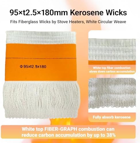 95x2.5Tx180mm Kerosene Heater Wick, Smokeless Fiberglass and Cotton Replacement Wick for Indoor Outdoor Use