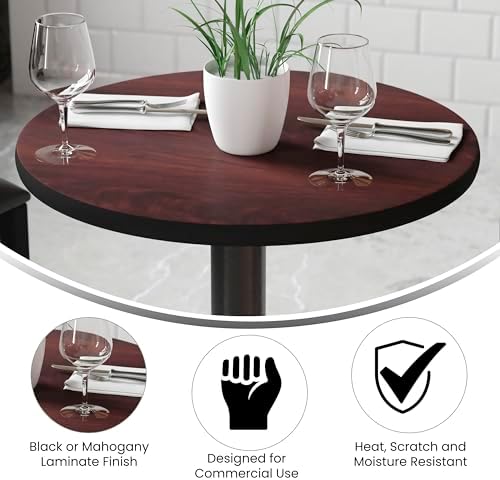 Flash Furniture 24" Round Reversible Table Top, Black/Mahogany | Reversible Laminate Top, Durable Construction, Commercial Use