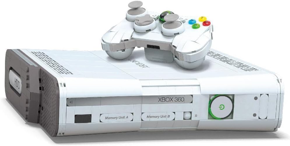 MEGA Microsoft Collectible Building Set, Xbox 360 Replica Model with 1342 Pieces, Controller and LED Lights, Build & Display Toy for Adult Collectors