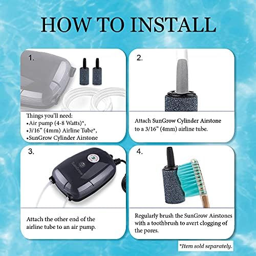 SunGrow 10-Pack Air Stone Bubble Cylinder for Aquarium Air Pump, 1 Inch Fish Tank Air Diffuser Aerator Bubbler for Ponds, Hydroponics & Aquaponics