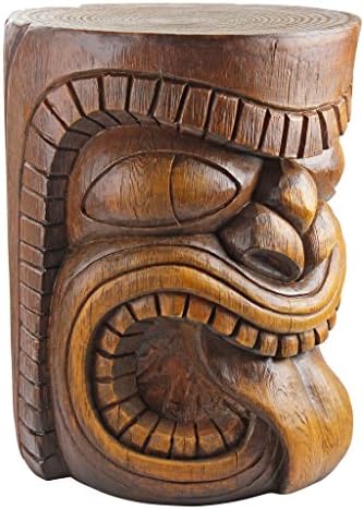 Design Toscano Grand Tiki Face Kanaloa Teeth Indoor/Outdoor Side Table Statue, Patio, Bar, Den, 20 inch tall, Cast Stone Resin, Woodtone Finish