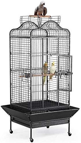 Yaheetech 63'' Bird Cage with Stand Wrought Iron Rolling Open Play Top Large Bird Cage for Mini Macaw African Grey Amazon Parrot