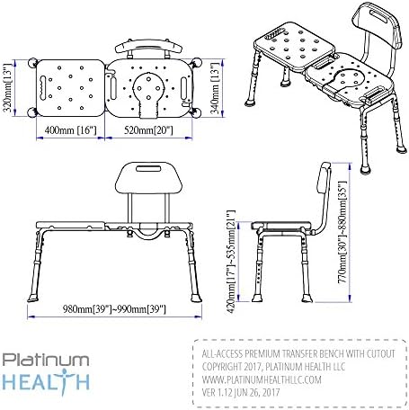 Tub Transfer Bench for Bathtub, All-Access Bath Bench with Cutout Seat | Slide Safely In & Out of the Tub - Blue, adjustable height, aluminum frame, cutout seat, extra-wide seat, cutout U-shape