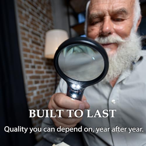 SeeZoom Magnifying Glass with Light, 3X Large Lens + 12X High Power Lens, Lighted Magnifying Glass Handheld Reading Magnifier for Seniors, Small Print