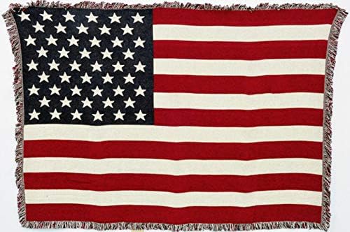 United States American Flag Blanket - Gift Soft Tapestry Throw Woven from Cotton - Made in The USA (69x48)