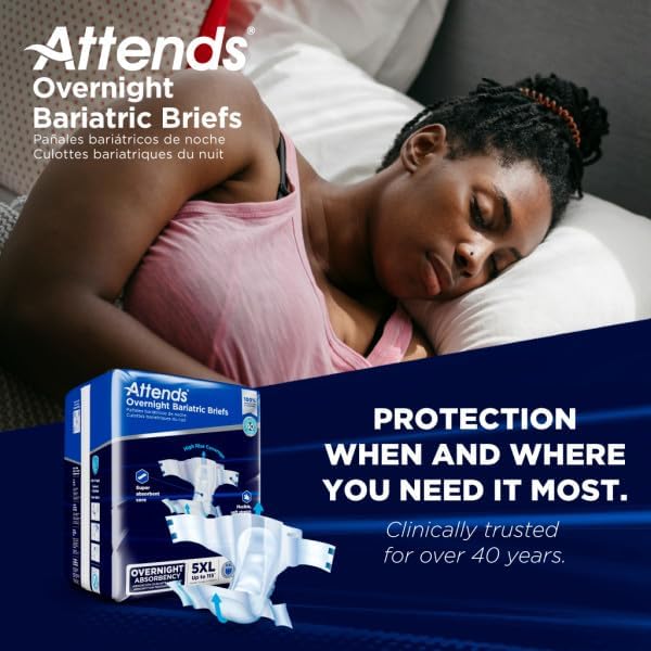 Attends Bariatric Incontinence Disposable Briefs, XX-Large, 63"-70" Waist with Tab Closures, Ultimate Absorbency, Dry-Lock Containment Core and ConfidenceCuff Leakage Protection, 2XL 48ct Case