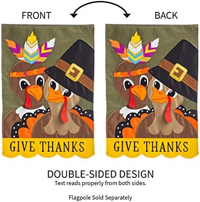 Evergreen Flag Embellished Pilgrim Couple Applique Garden Flag - 12.5 x 18 Inches Outdoor Decor for Homes and Gardens