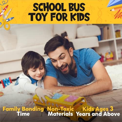 Yellow School Bus with Flashing LED Lights and Bus Sounds. Bump and Go Action Bus for Boys and Girls 3 Years Old and Above