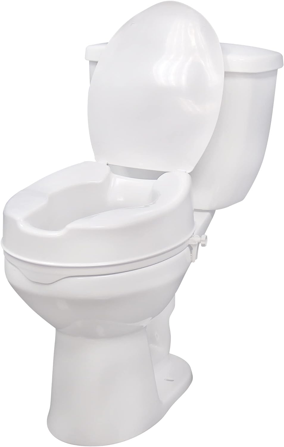 Drive Medical Raised Toilet Seat with Lock and Lid, 4 Inch | Raised Toilet Seat Includes Lock and Lid for Added Stability