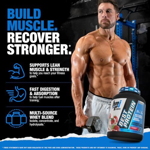 BPI Sports Best Protein – 100% Whey Protein Powder – Muscle Growth, Recovery, Meal Replacement – No Maltodextrin, No Fillers, Gluten Free – for Men & Women | Strawberries and Cream – 5.2 Pounds