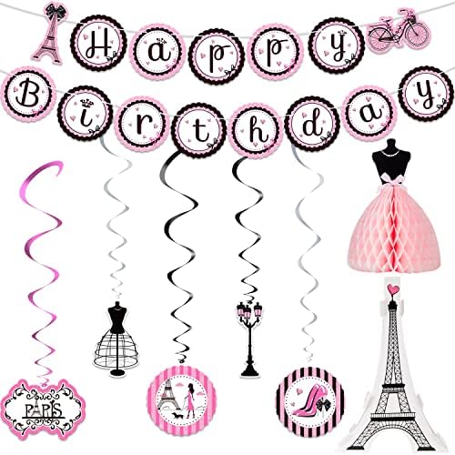 Outus Paris Birthday Party Decorations Set, Eiffel Tower Themed Decoration for Oh La La Baby Shower