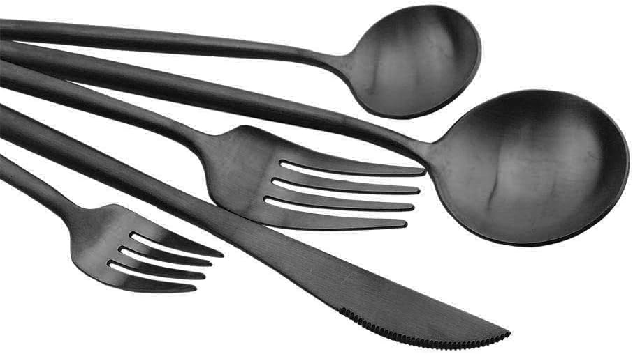 JASHII Luxury 18/10 Rainbow Flatware Set - 304 Stainless Steel Colorful Cutlery - 5-Piece Adaline Royal Modern Satin Finish for Birthday